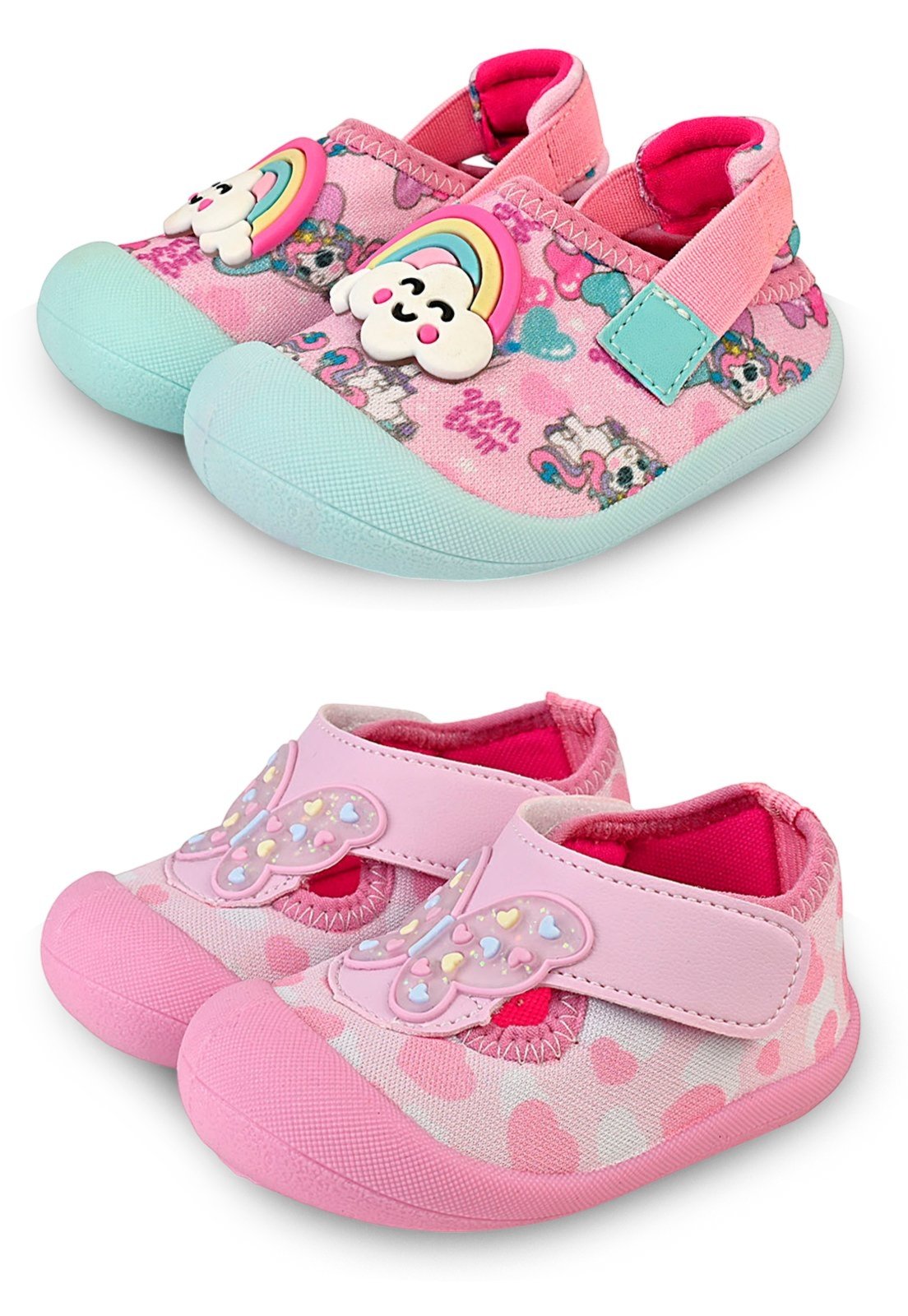 Vista 2 Infantil - 2 Pares Sapatinho Menina Kit Conforto Borboleta Unicórnio Mzkid azul/rosa Mzkid azul/rosa