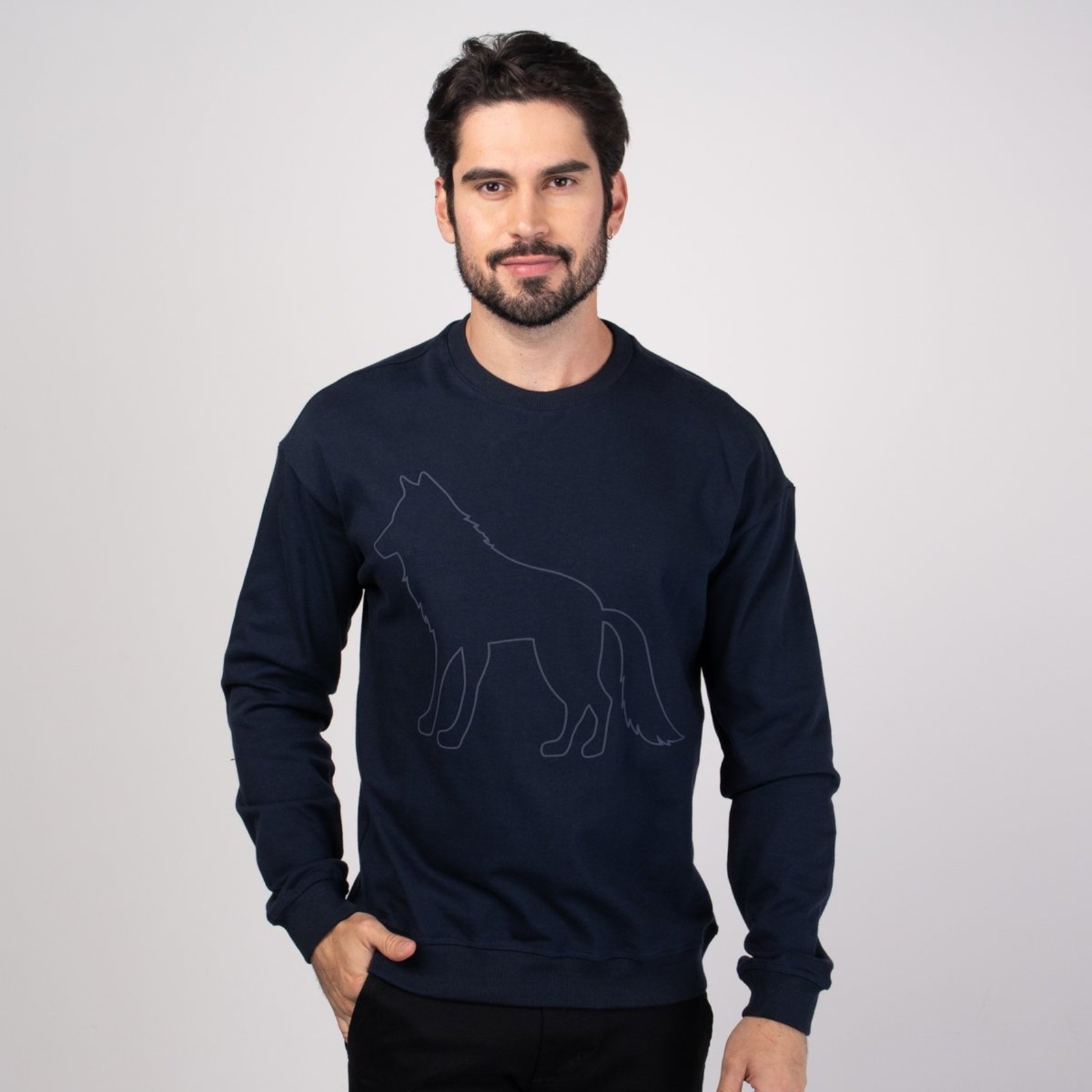 Blusa em Moletom Acostamento Alto Relevo Azul Marinho