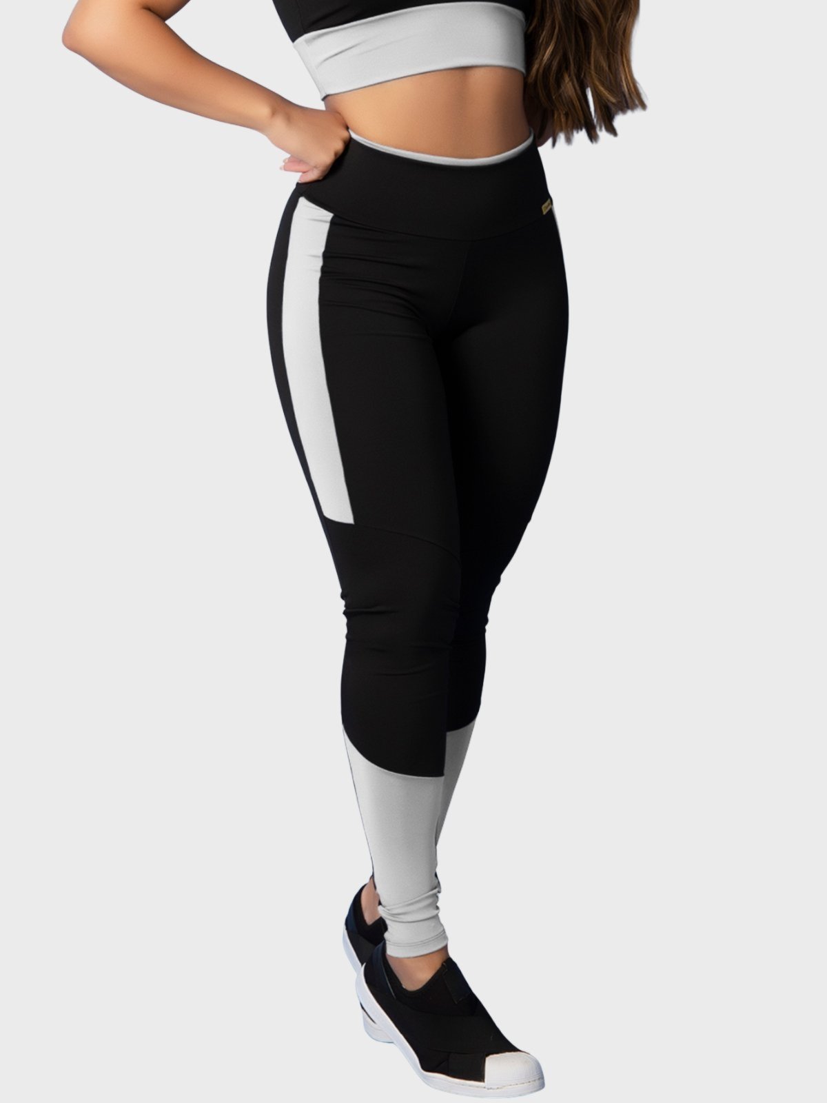 Calça Legging Fitness Tarelles Cintura Alta Preto e Branco