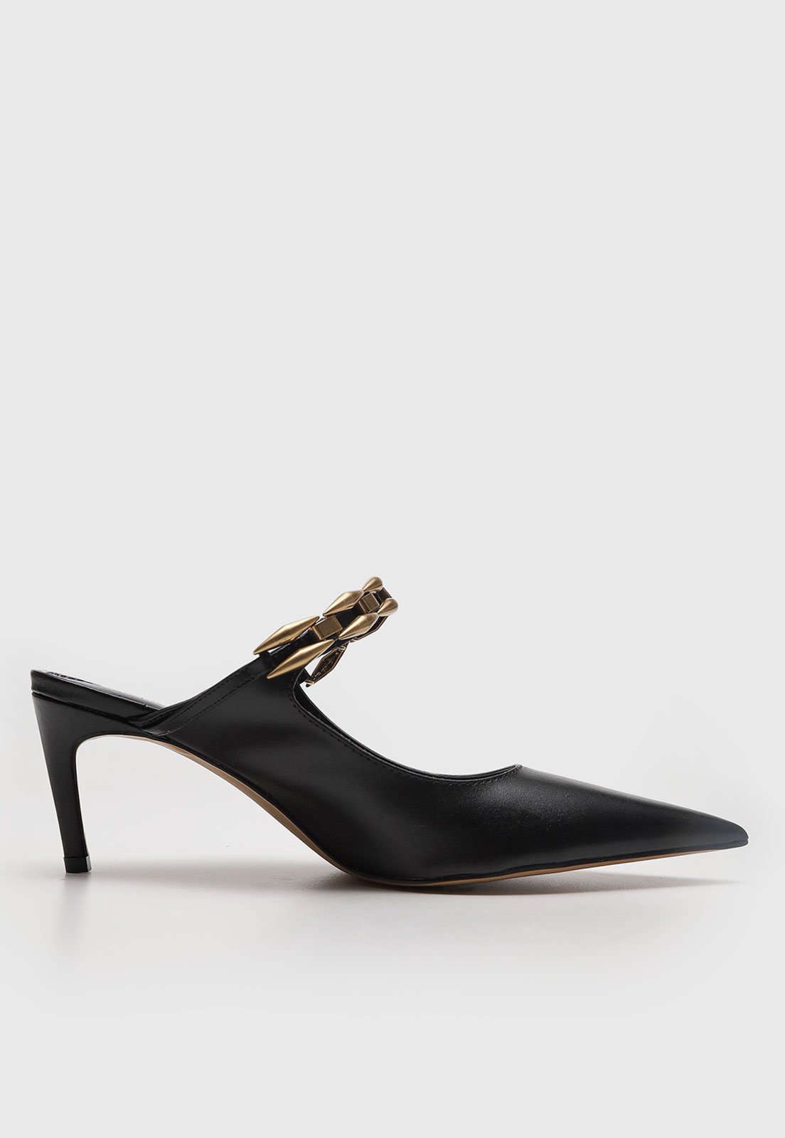 Vista 3 Scarpin Mule Feminino Degalls Corrente Dourada preto Degalls preto