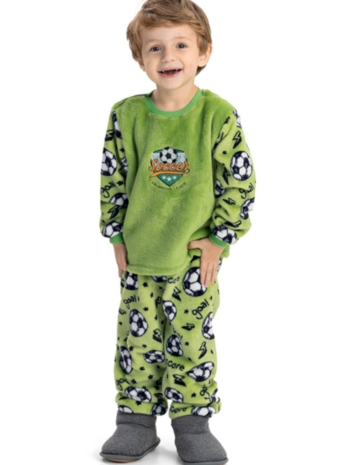 Pijama de Inverno Soft Fleece Menino Magicamente Futebol Verde
