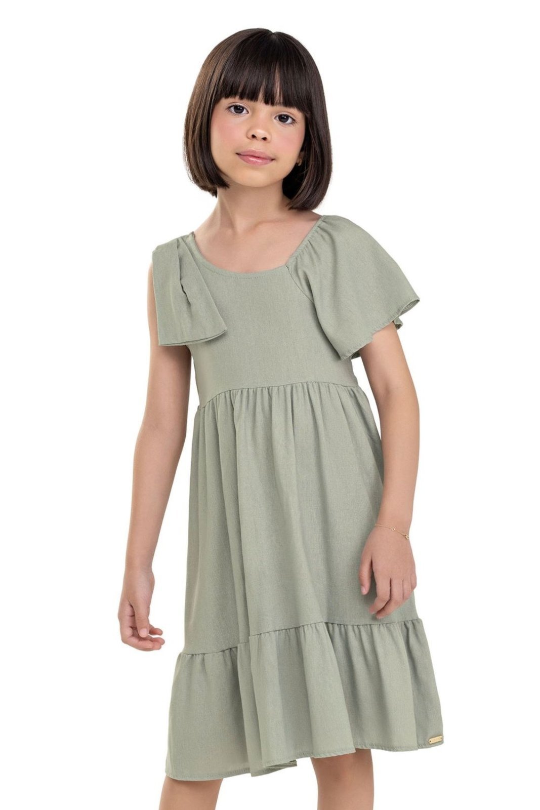 Vista 2 Infantil - Vestido Menina Ombro Com Laço Colorittá verde Colorittá verde