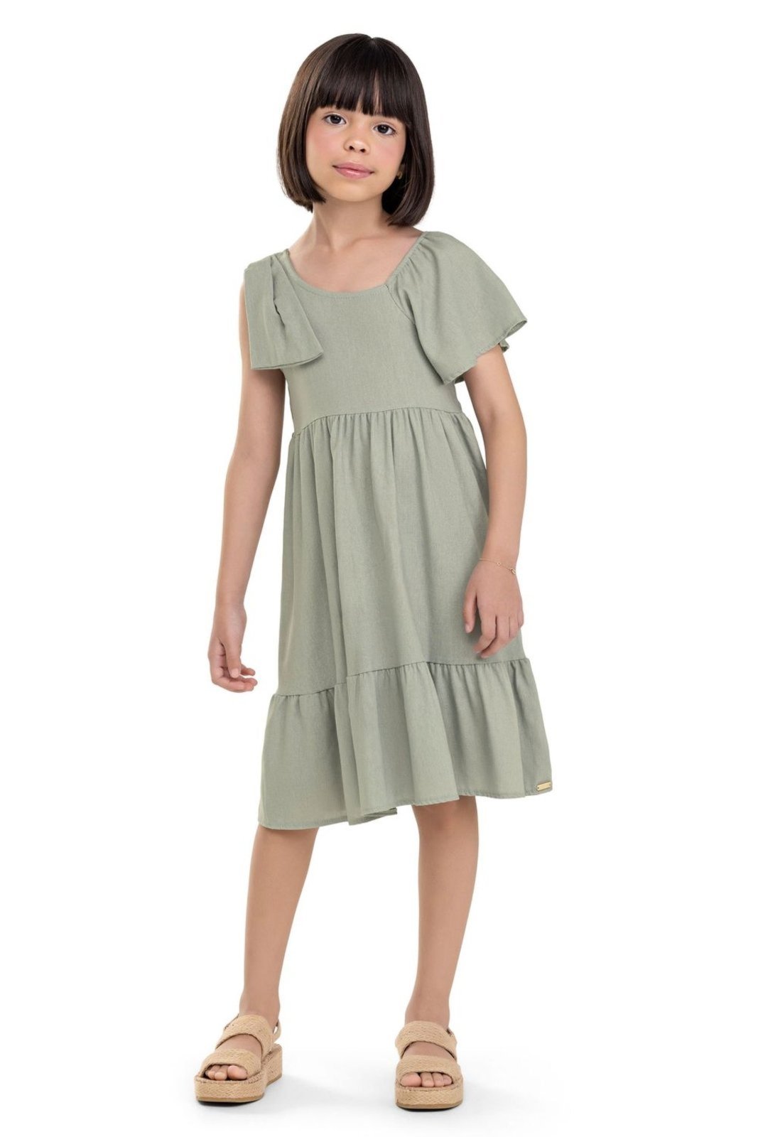 Vista 3 Infantil - Vestido Menina Ombro Com Laço Colorittá verde Colorittá verde