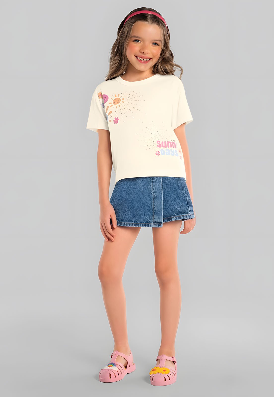 Infantil - Short-saia Jeans Brandili Barra Reta Azul