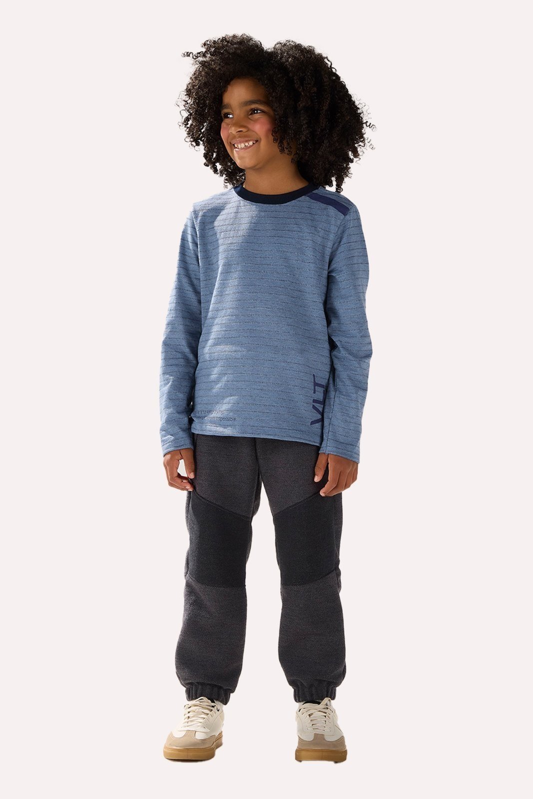 Infantil - Camiseta Azul Listrada em Algodão