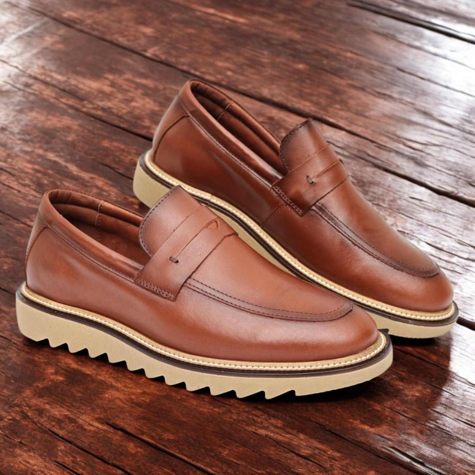Sapato Casual Masculino Loafer Mr Light Tratorado Premium Couro Nobre Castor