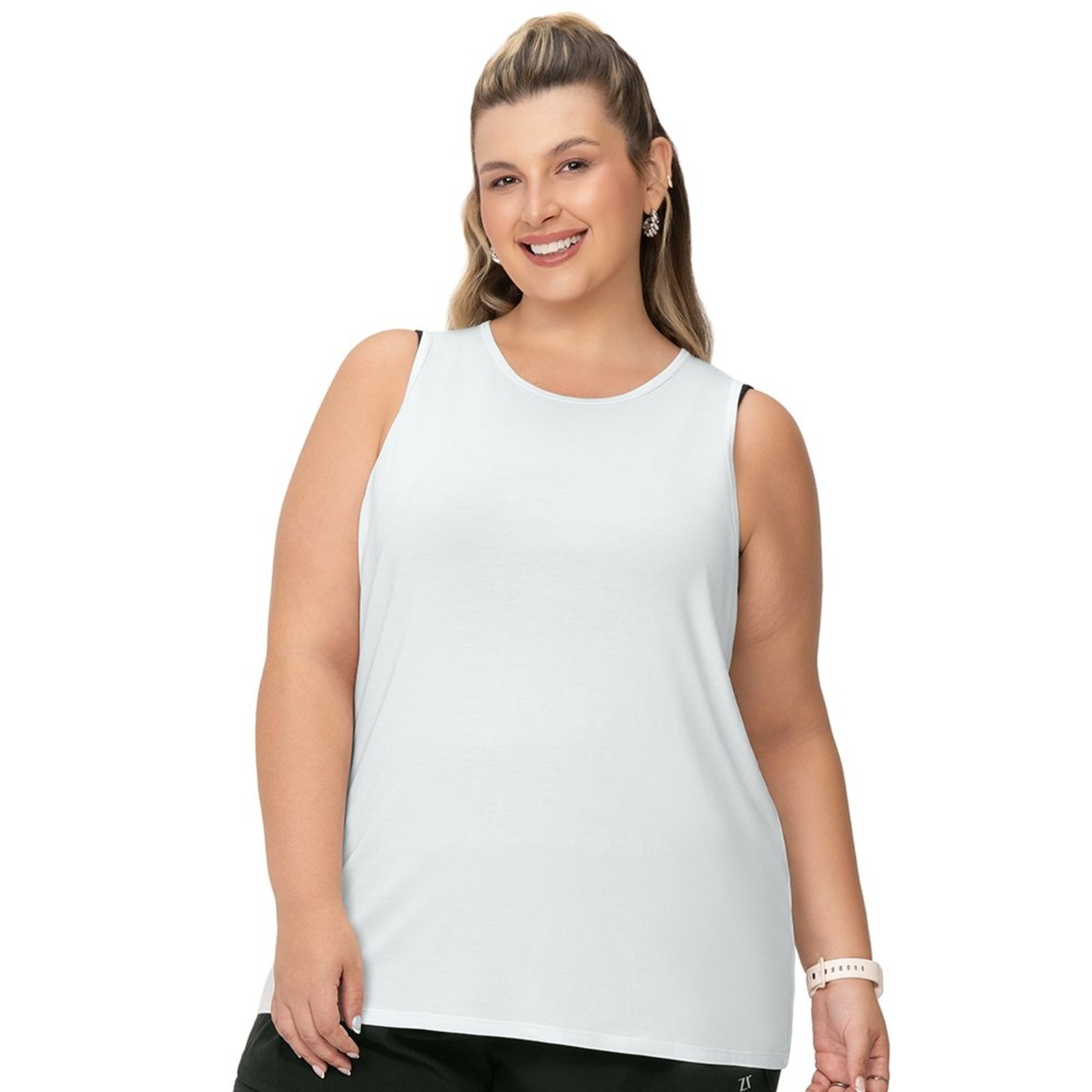 Regata Fitness Feminina Plus Size Tecido Modal Branco