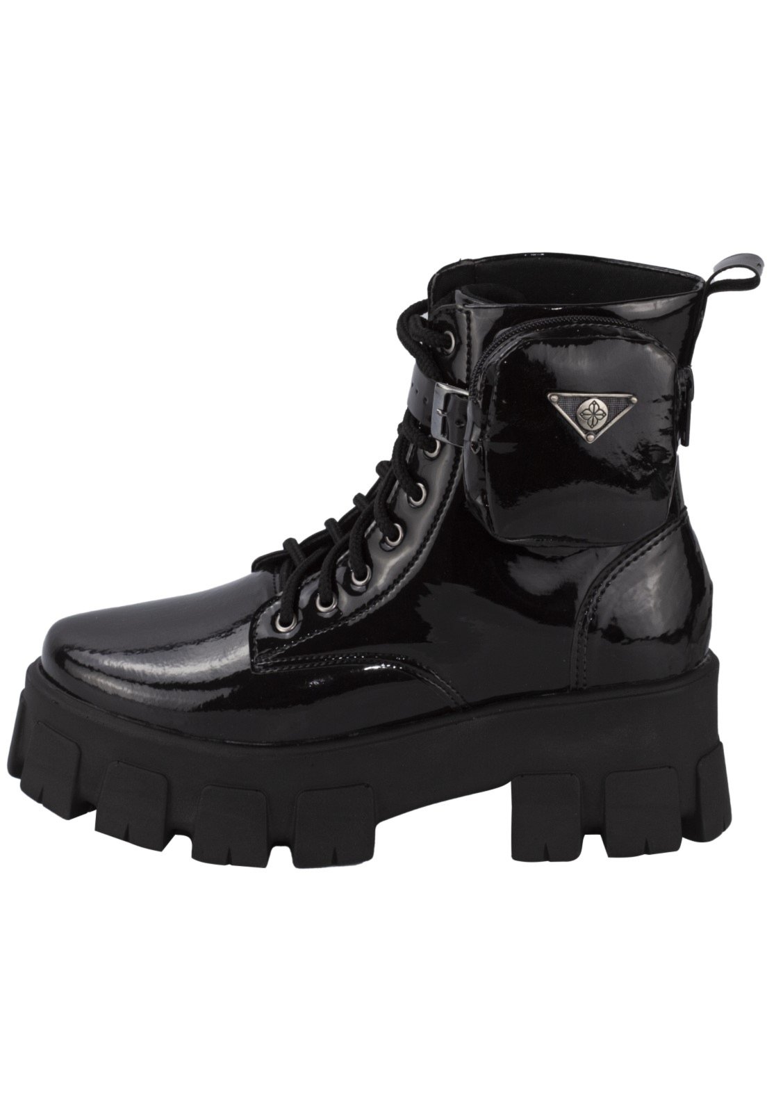 Vista 3 Bota Coturno Lumiss Tratorado Bolsa Plataforma Verniz preto LUMISS preto