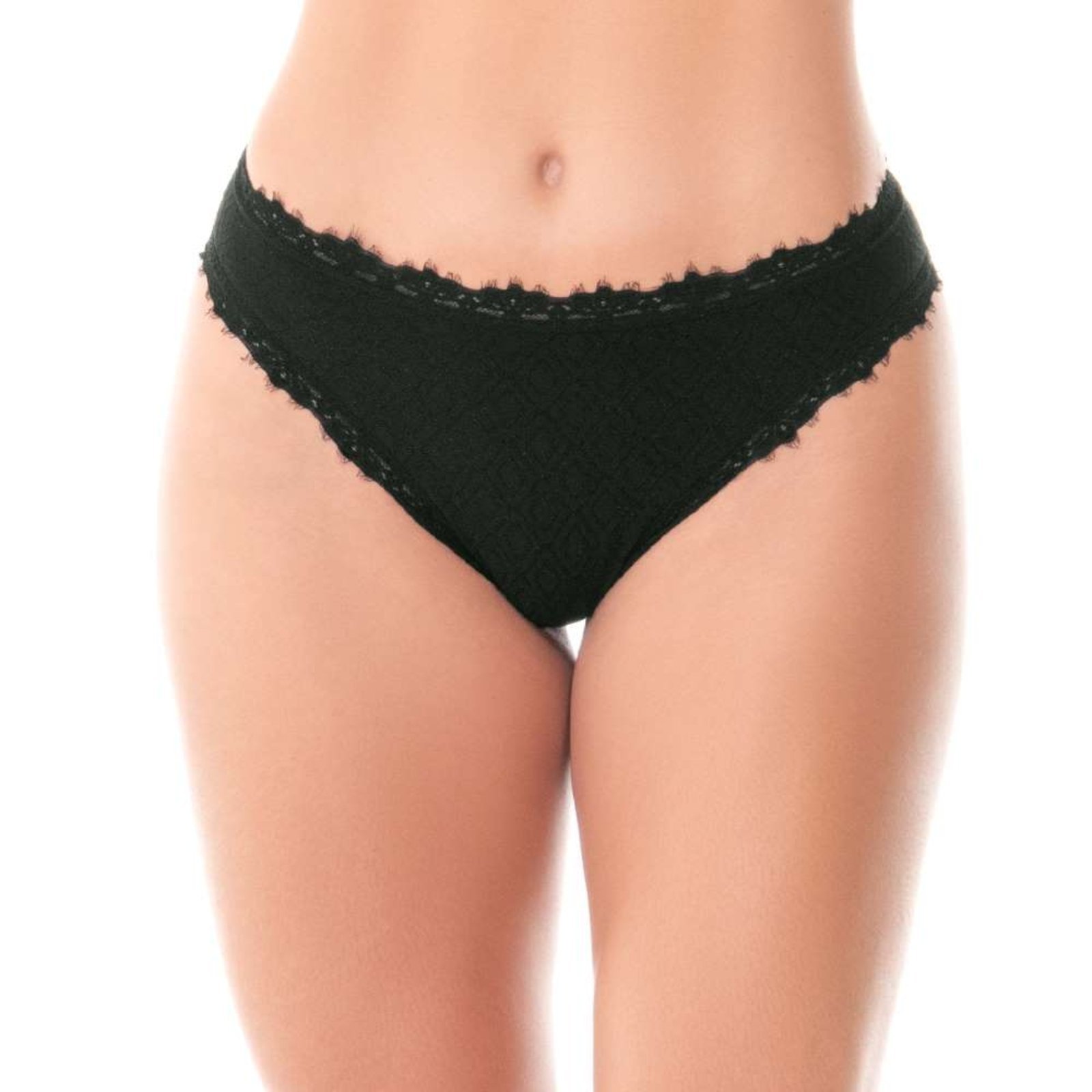 Calcinha Biquíni Com Renda Sem Costura Preta