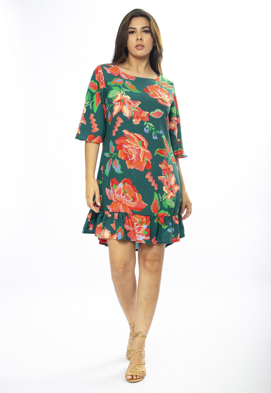 Vestido Amazonia Vital Curto Viscose Estampa Explosão Floral