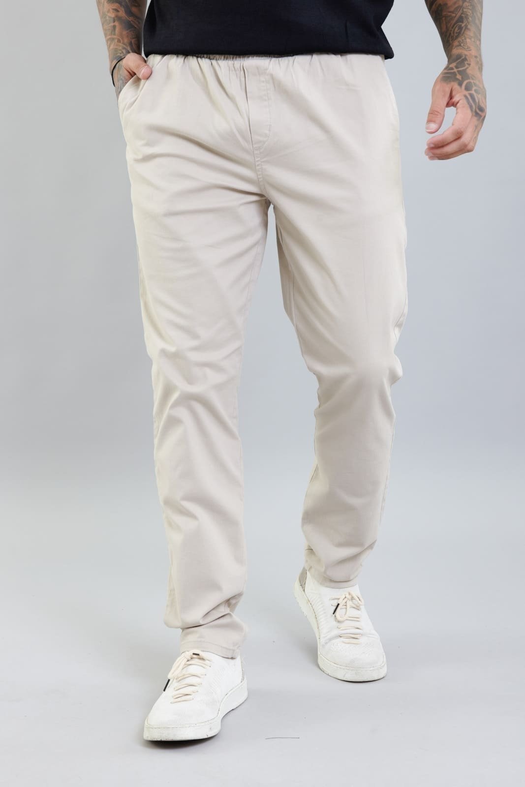 Calça Sarja Chino Com Elastico No Cós Masculino Dialogo Bege