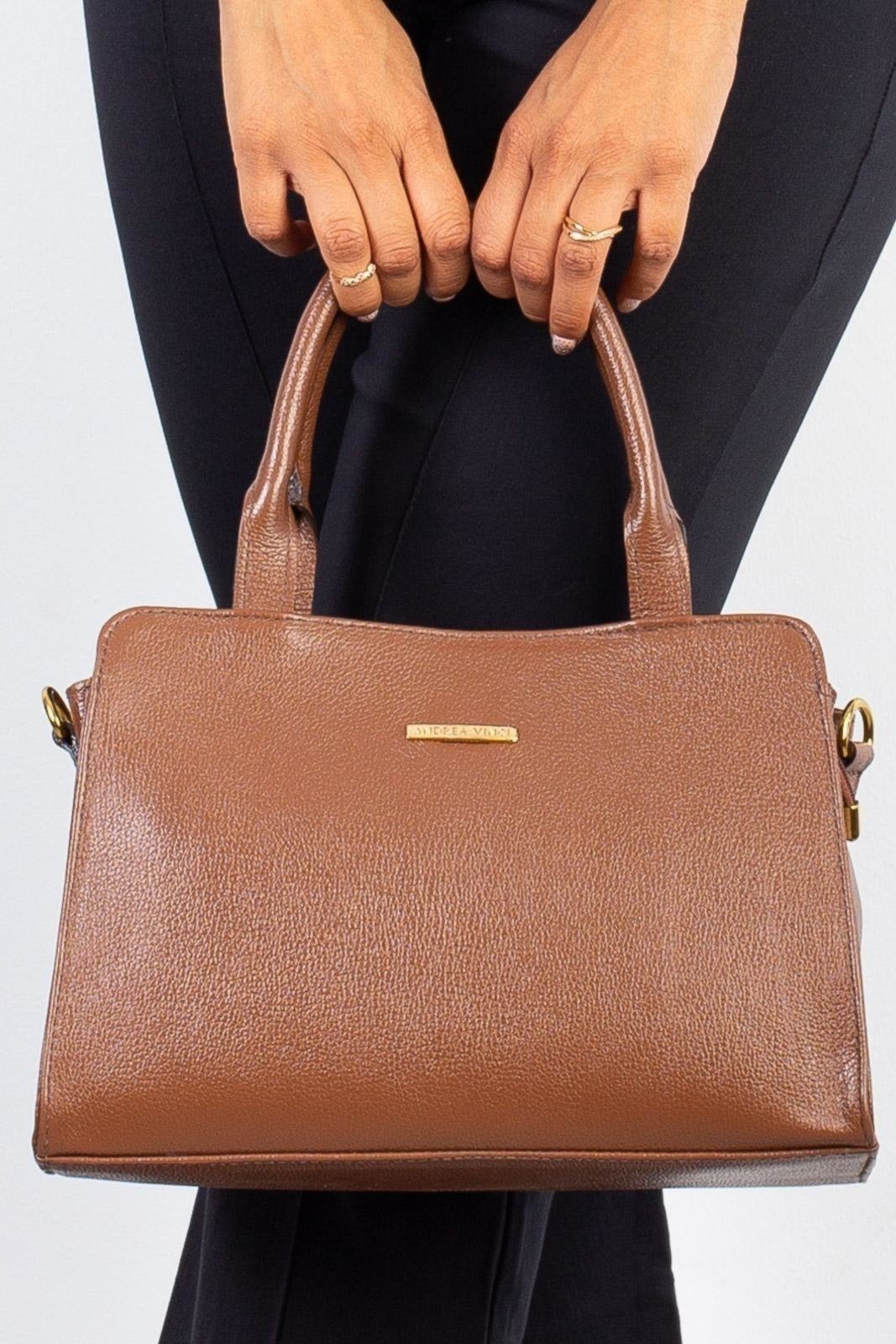 Bolsa Andrea Vinci De Couro Liso Estruturada Emili – Whisky
