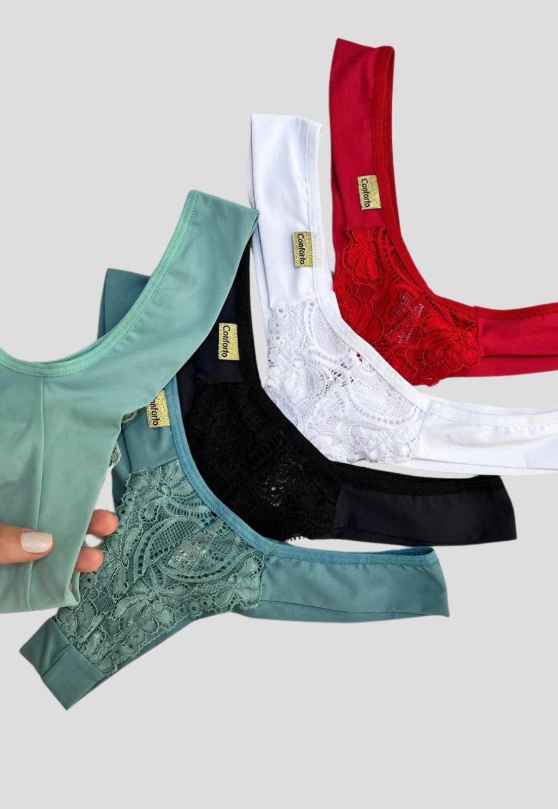 Kit 5 Calcinhas Tangas de Poliamida E Renda Levanta Bumbum FIO DUPLO
