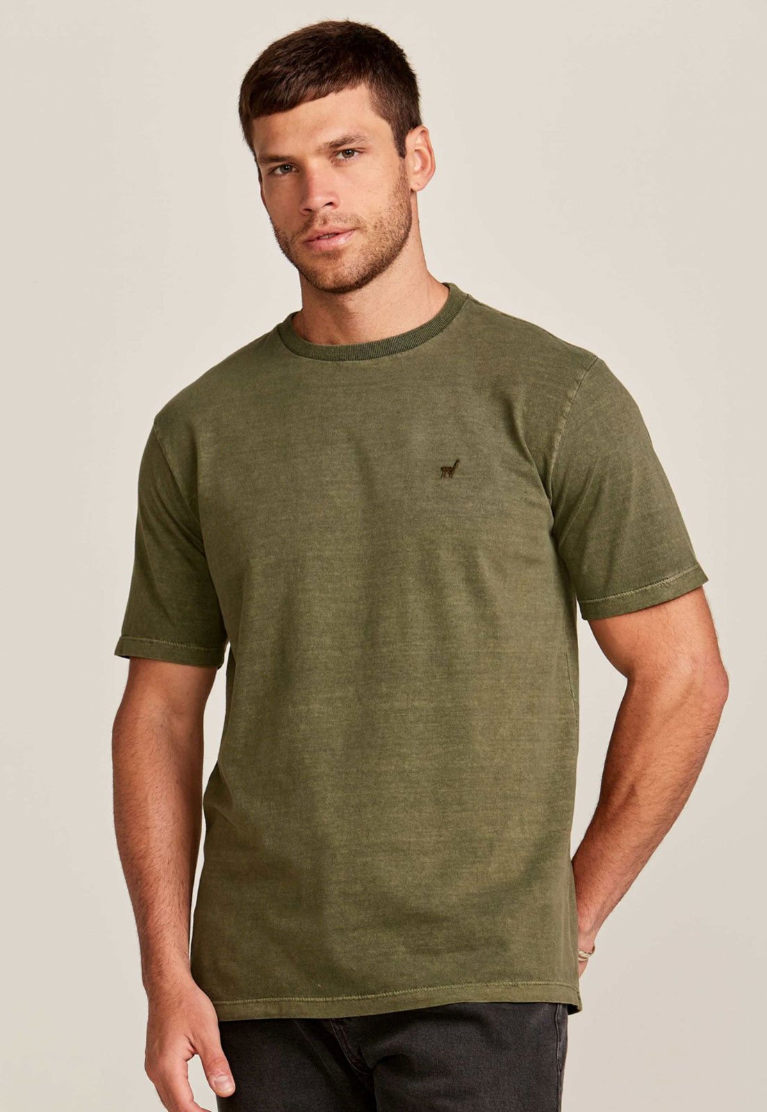 Camiseta Masculina Zapälla Logo Bordado Verde Musgo