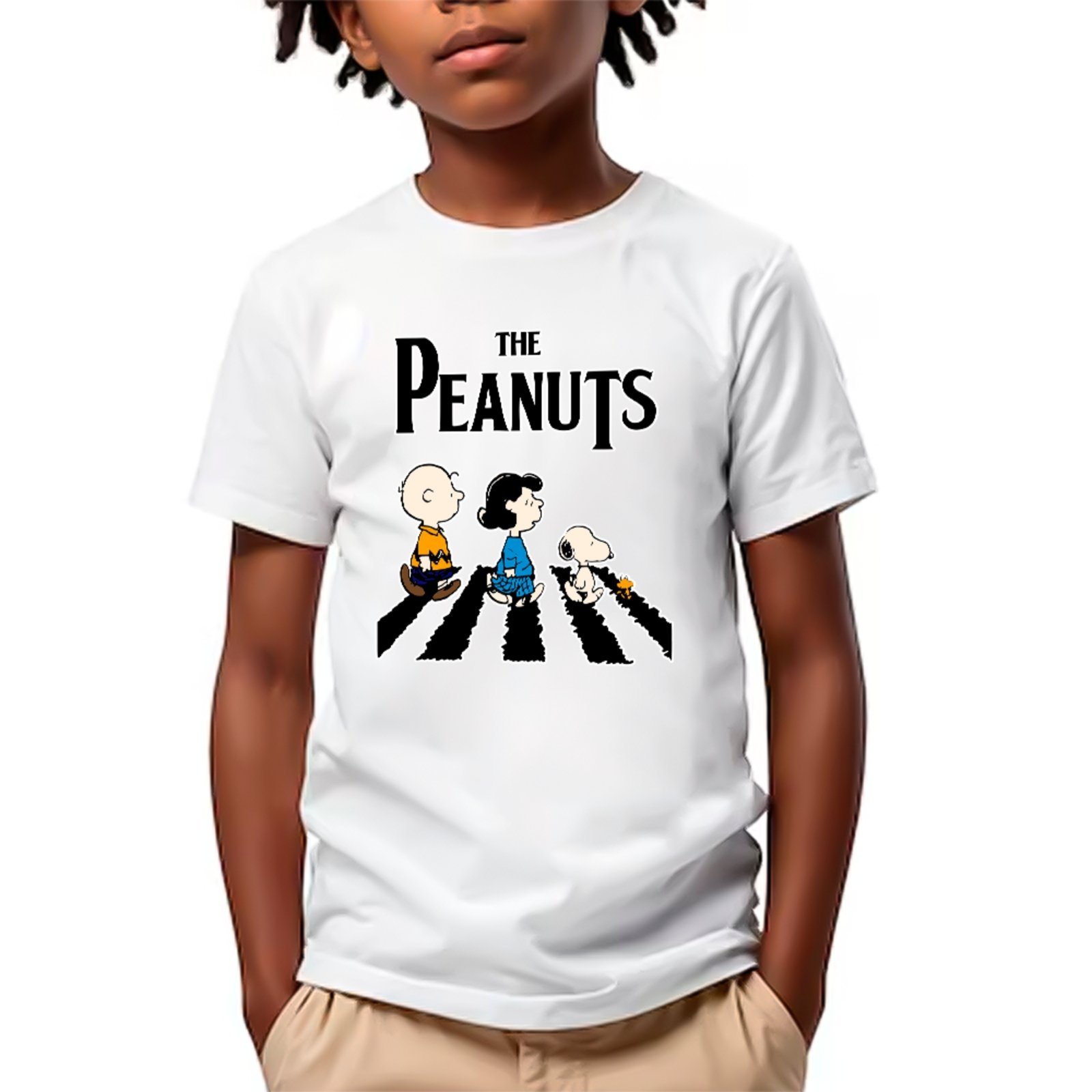 Infantil - Camiseta Peanuts Abbey Road Personagens Clássicos Unissex Branco