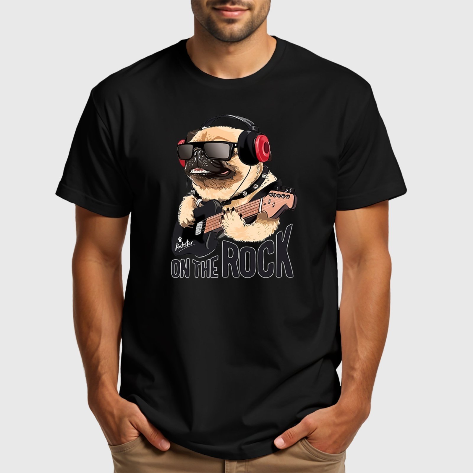 Camiseta Masculina Preta Pug Rock Algodão Premium Benellys
