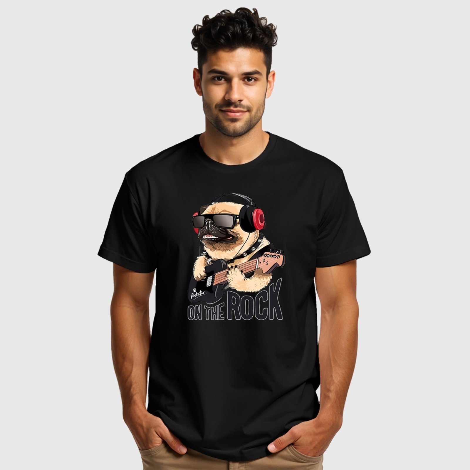 Vista 3 Camiseta Masculina Preta Pug Rock Algodão Premium Benellys preto Benellys preto