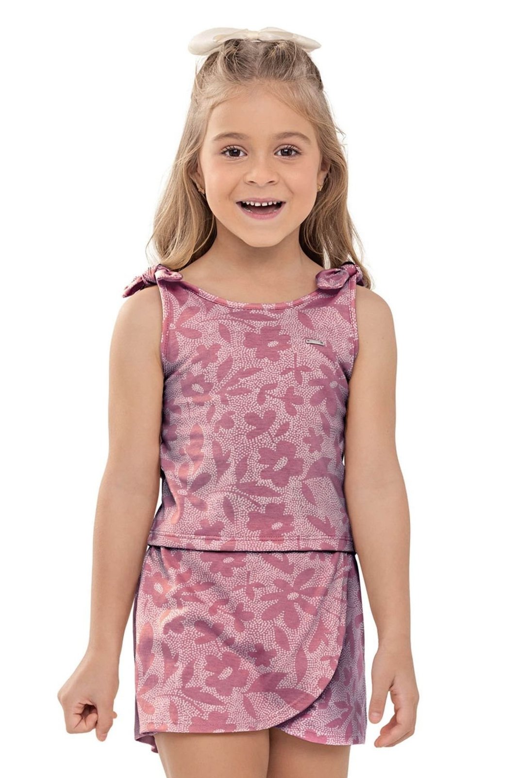 Vista 2 Infantil - Conjunto Menina Pontilhismo Floral Elian rosa Elian rosa