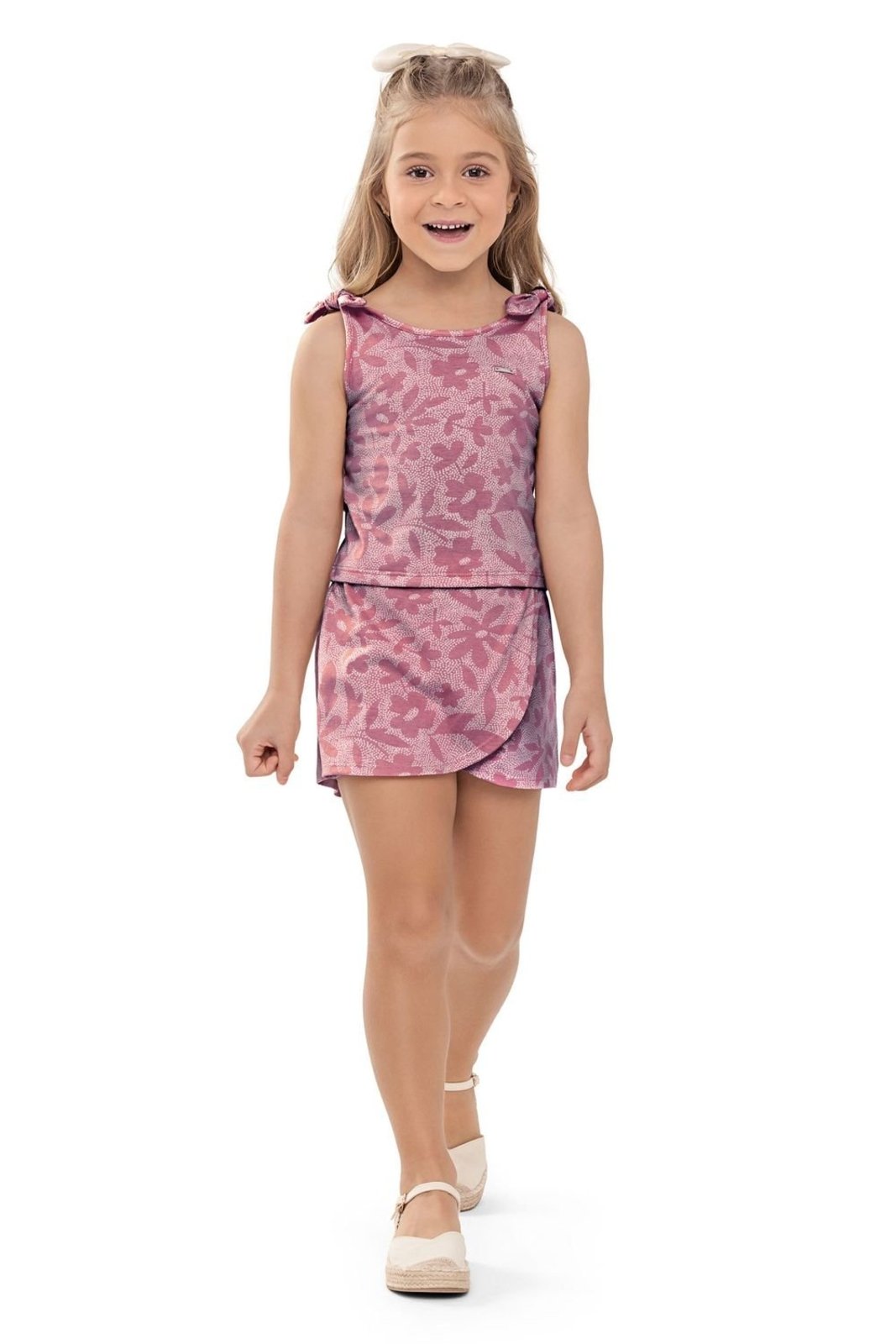 Vista 3 Infantil - Conjunto Menina Pontilhismo Floral Elian rosa Elian rosa