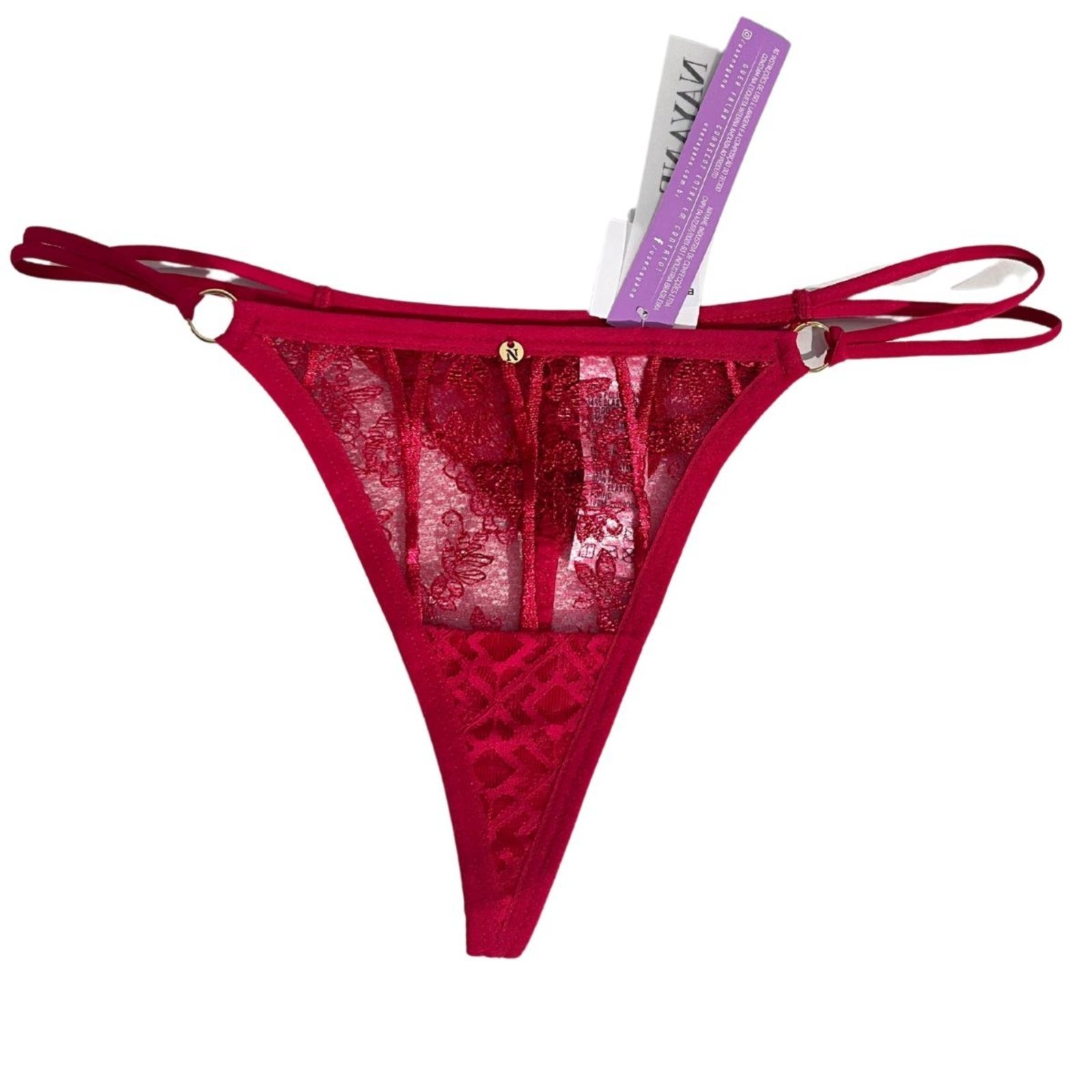 Calcinha Fio Dental Y String Em Renda Bordada e Tule Nayane .