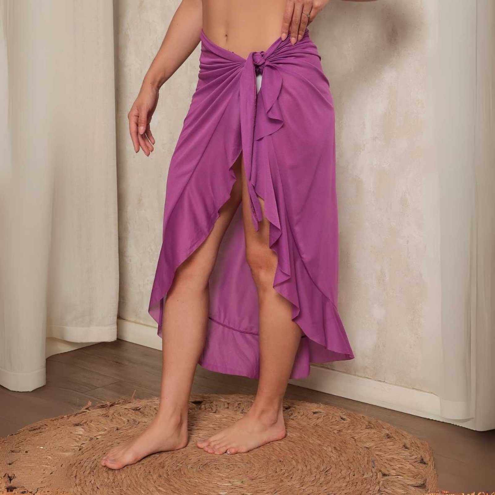 Saída De Praia Saia Envelope Canga Babado Pareo Moda Verão Roxo Neon