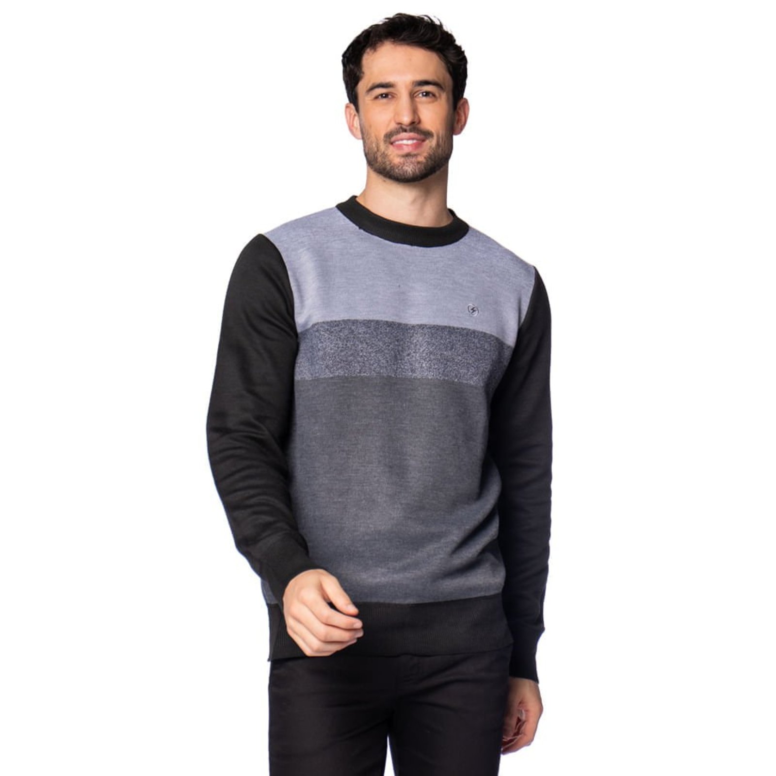 Suéter Masculino Open Shock Listrado Cinza/Preto