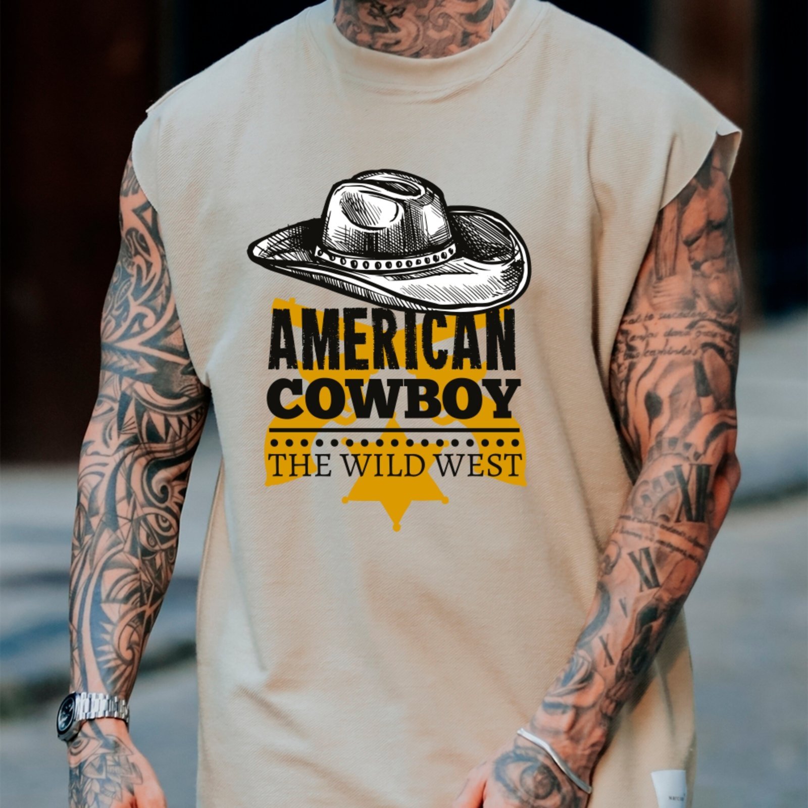 Camiseta Regata Machão Country American Cowboy The Wild West Masculina Off White