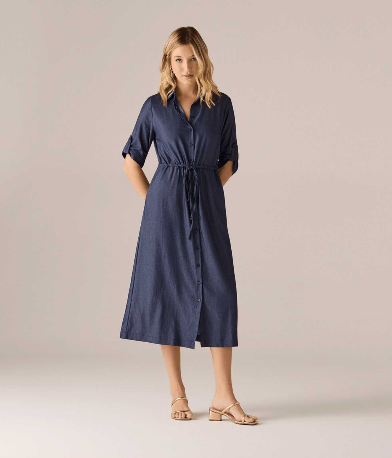 Chemise Makenji Com Bolso E Cordao Cintura Feminino Azul Indigo