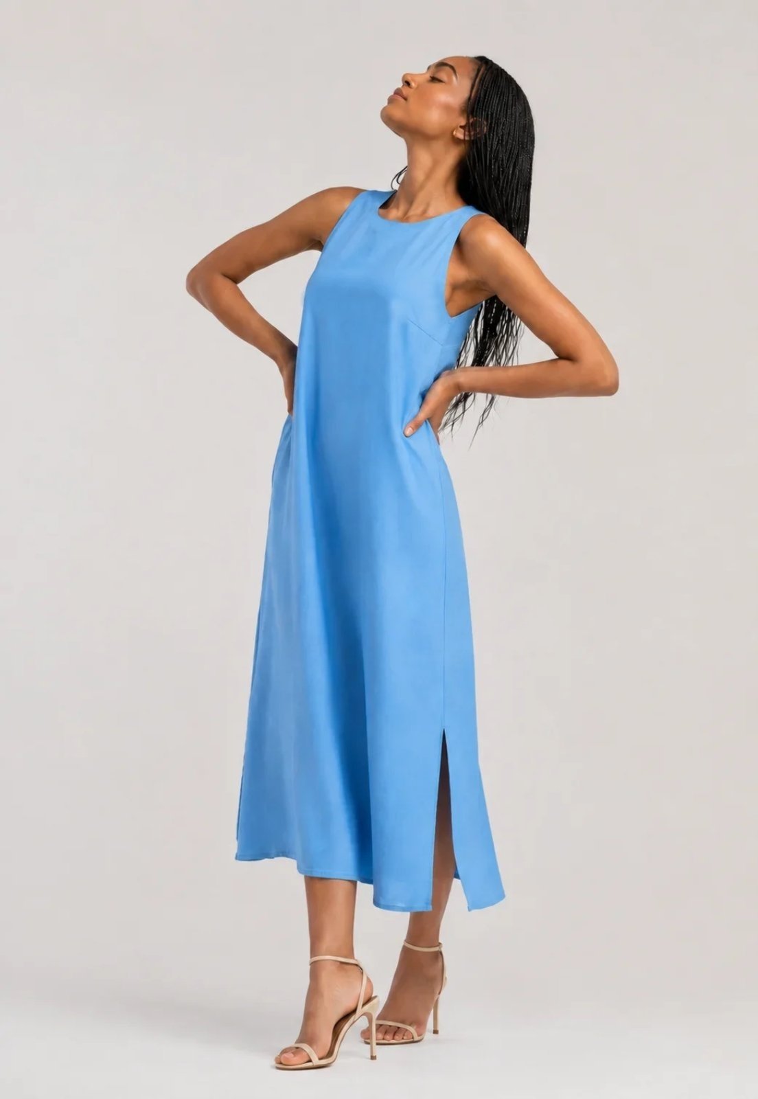 Vestido Midi Alfaiataria Marrant Regata Com Fendas e Bolsos Salvatore