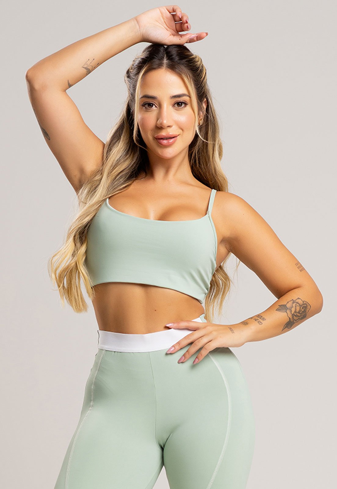 Top Fitness MVB Modas Duplo Alcinha de Regulagem Poliamida Pistache