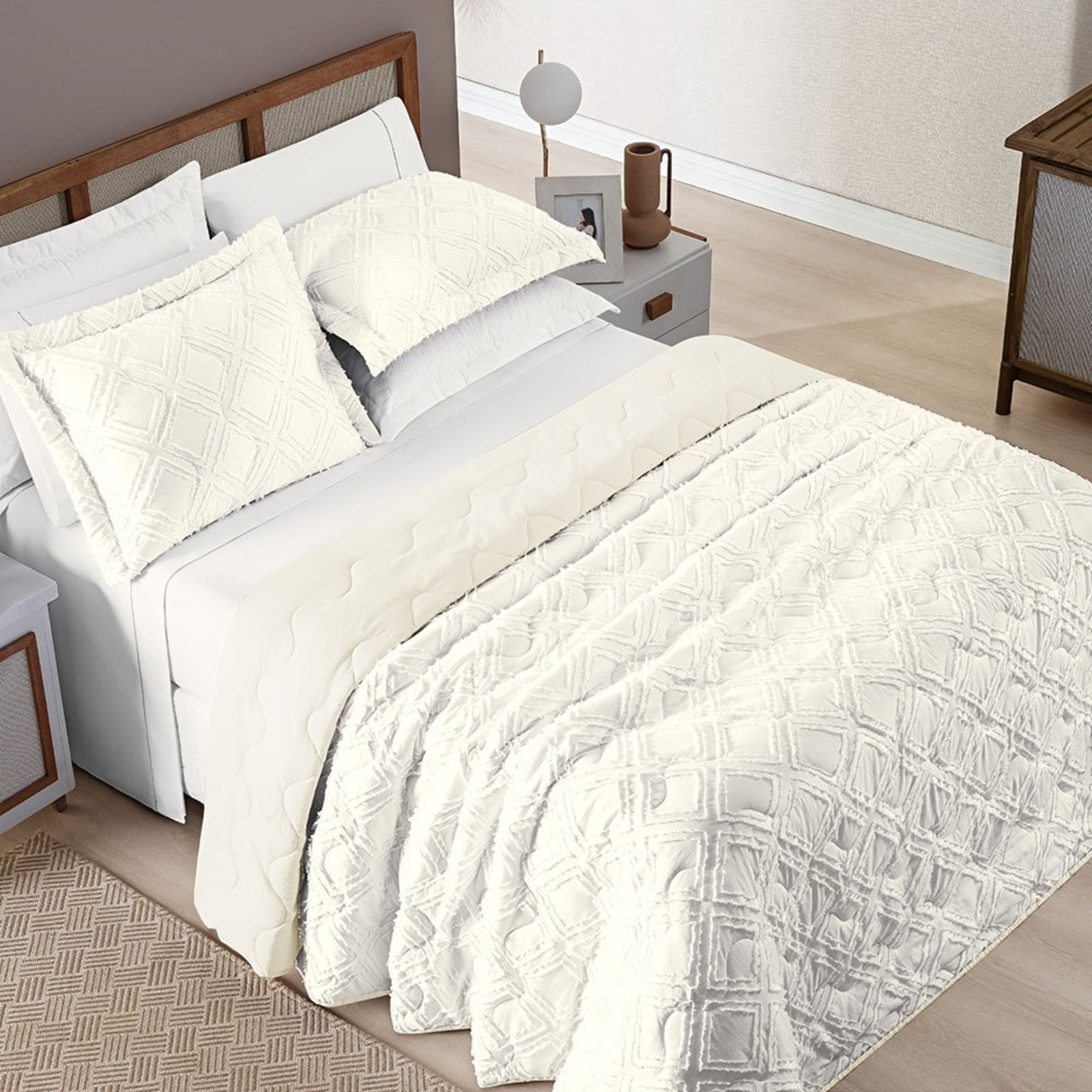 Cobre Leito Queen Harmonia 3 Peças Dupla Face - White - 100% Poliéster