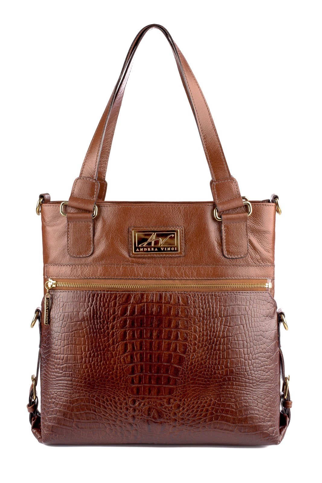 Bolsa de couro 2 em 1 croco Luiza - Whisky