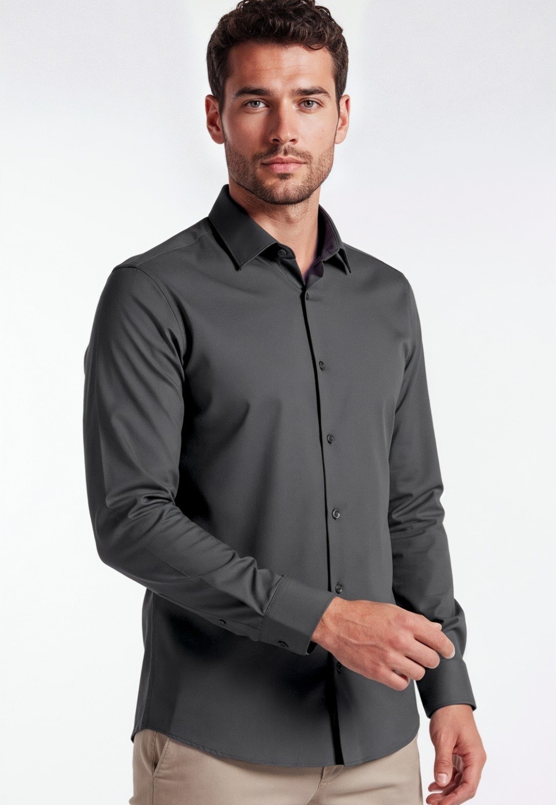 Camisa Slim Manga Longa Traymon - Chumbo - Xgg