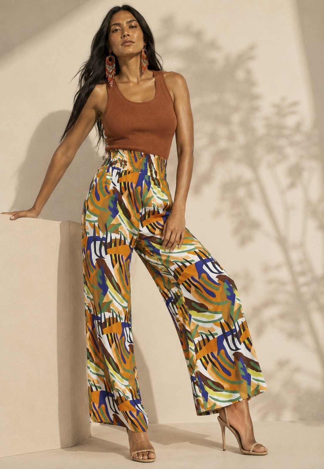 Calça Cabanafree Pantalona Elastic Embaú Estampa Cores Vibrante