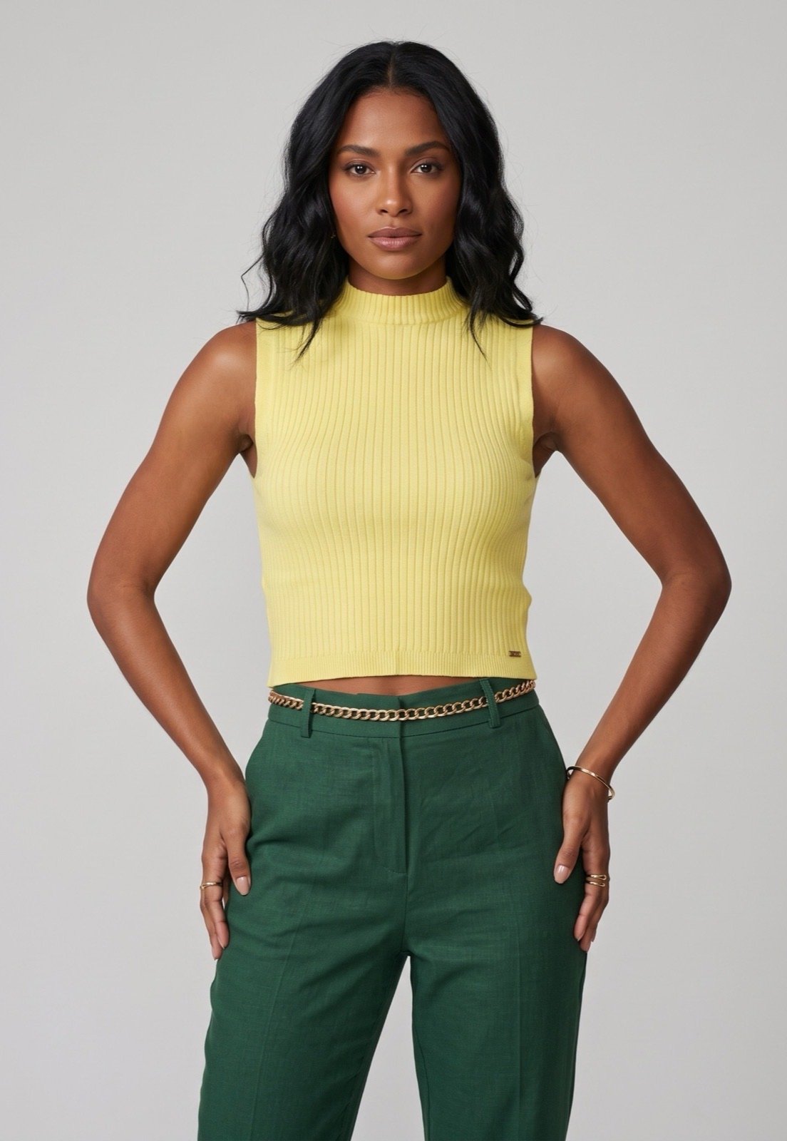 Blusa Feminina Lez a Lez Cropped Tricô Amarela