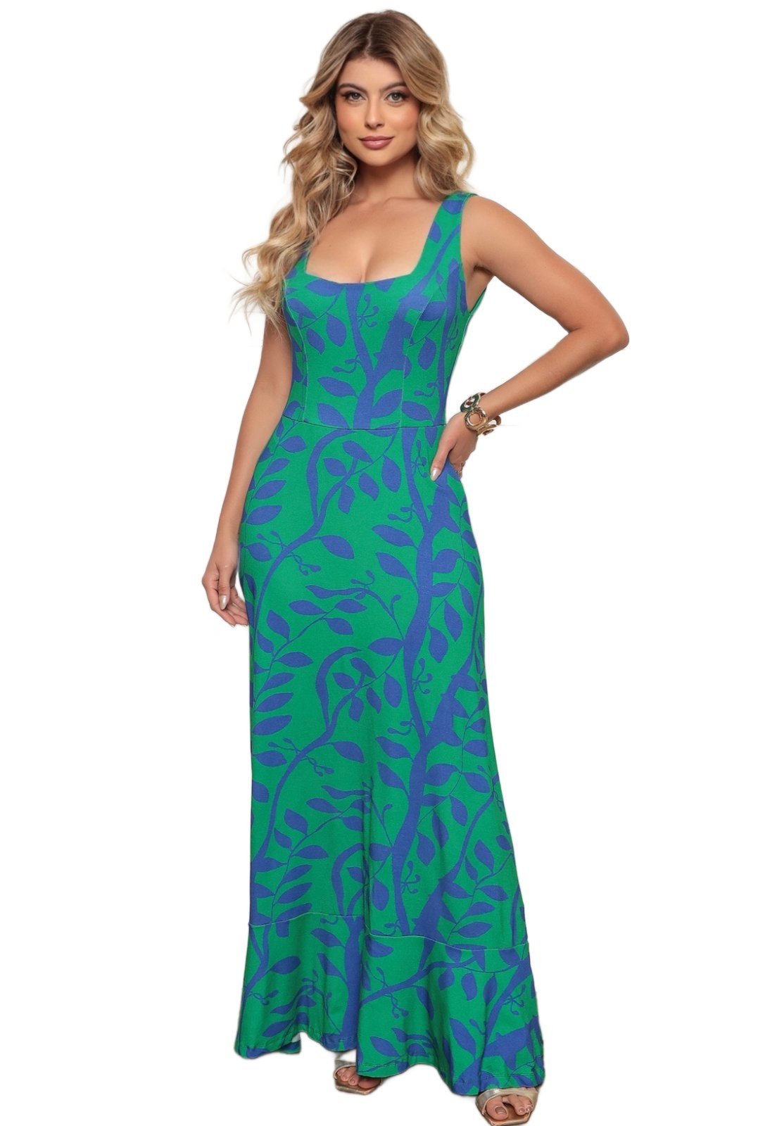Vestido Fluido Longo Dellamarca Casual Estampada Verde