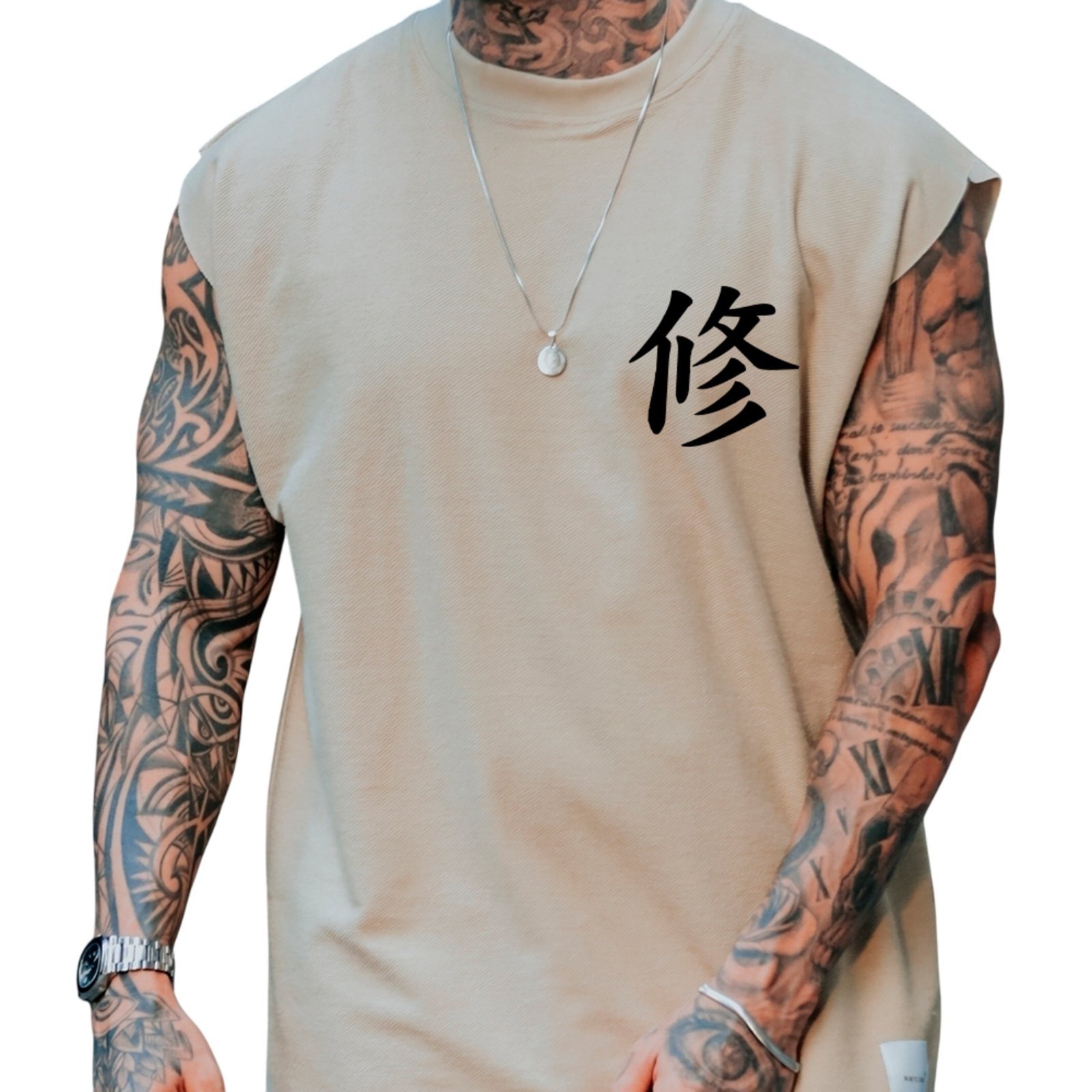 Camiseta Regata Machão Ousy Samurai Guerreiro Oversized Masculina Off White