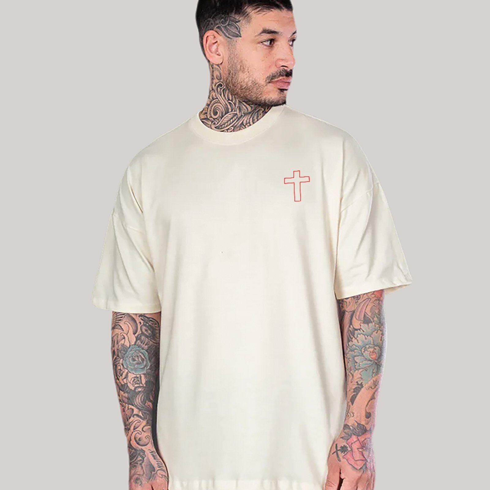 Camiseta Ousy Cristã Oversized Unissex Off White