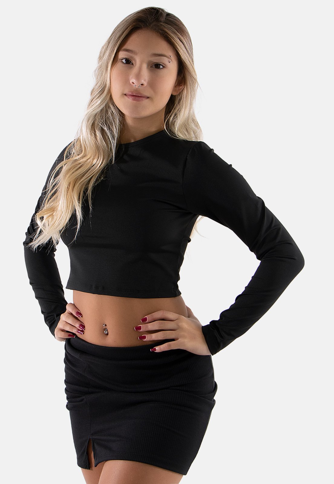 Blusa Cropped Diluxo 488 Manga Longa Suplex Preto