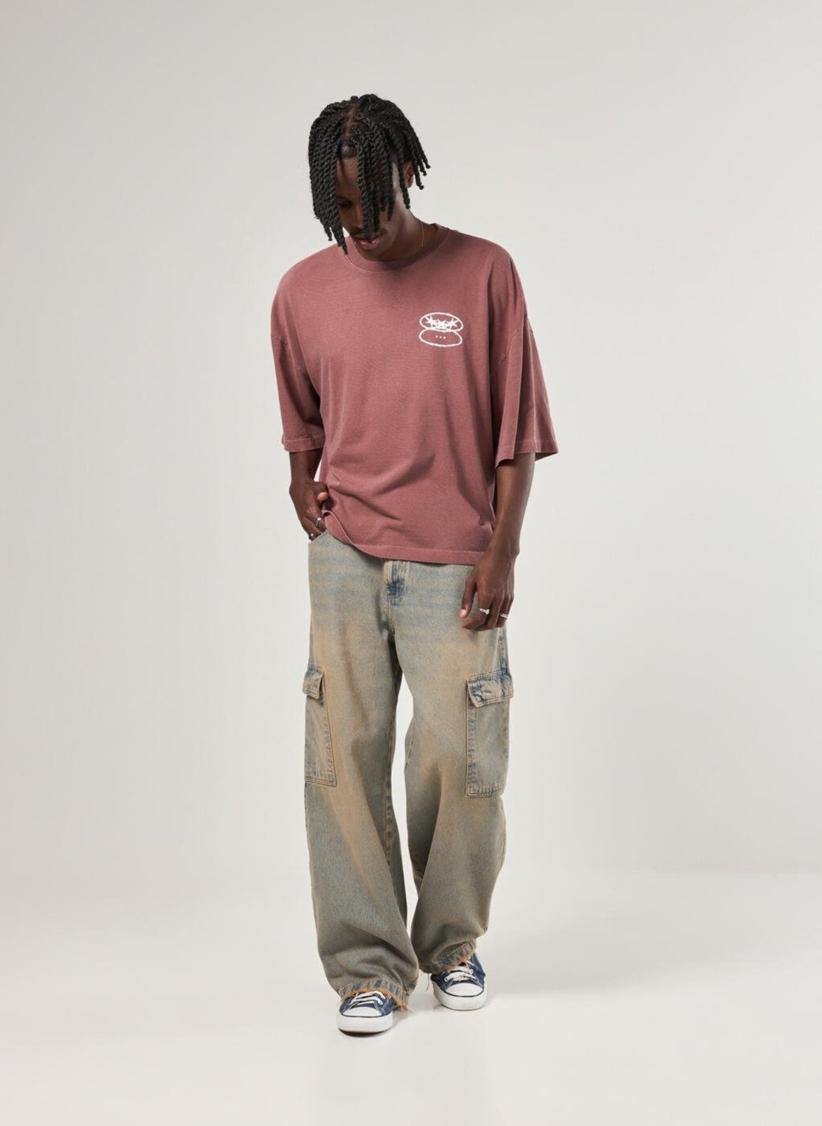 Calça Oversized Cargo Em Jeans Dirty