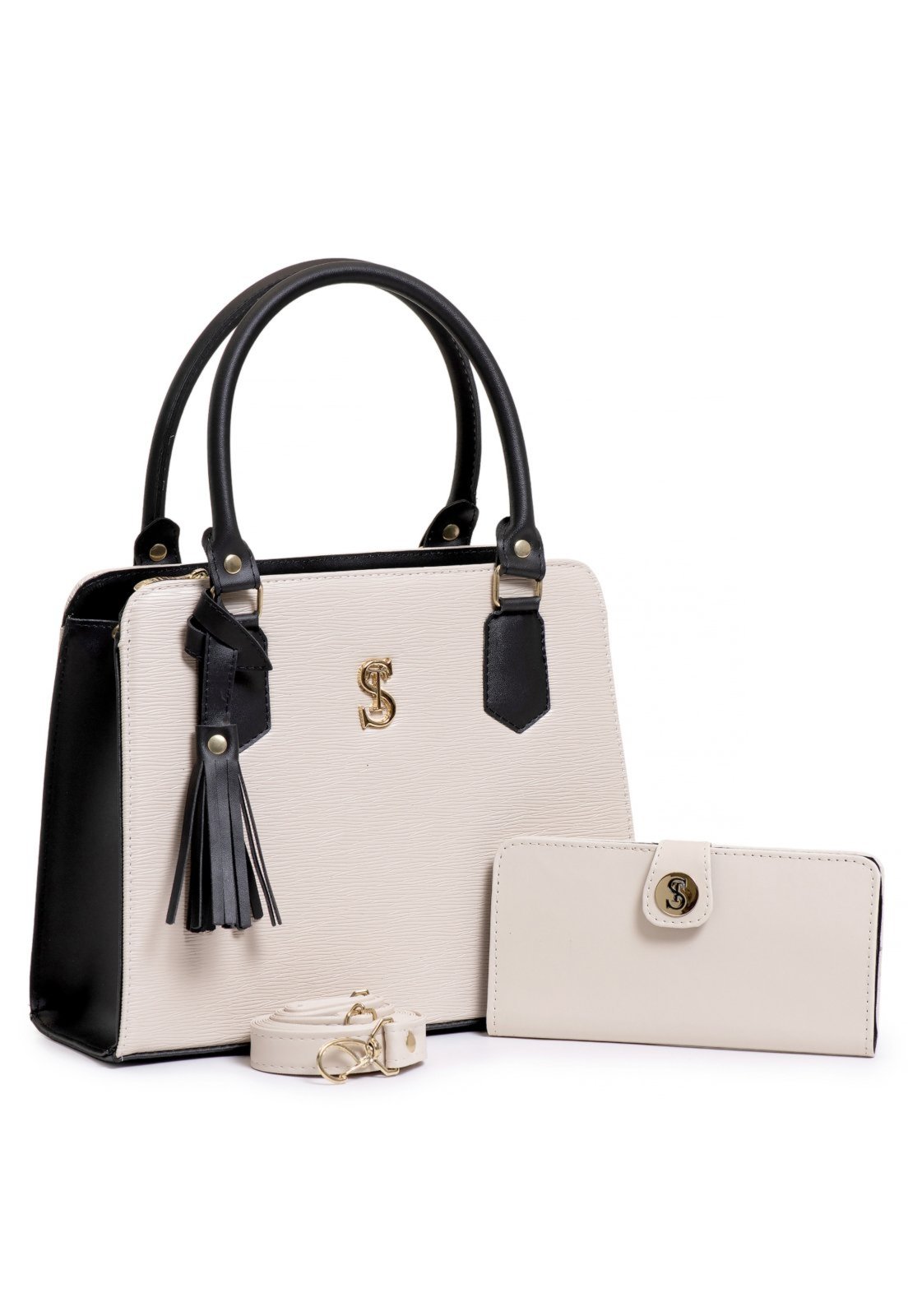 Kit de Bolsa Media+ Carteira Creme Selten