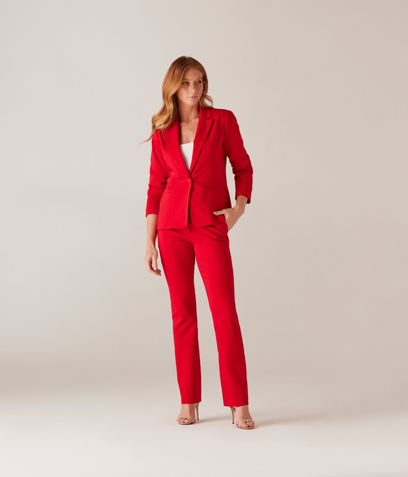 Calca Reta Cos Transpassado Bolso-Faca Feminina Vermelho