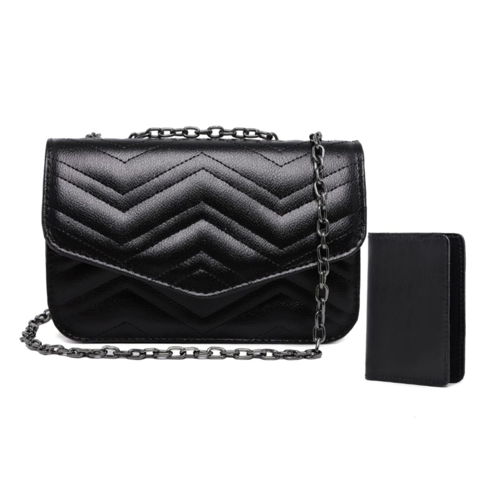 Vista 2 Bolsa Pequena Clutch Carteira Preta Kit Moda Feminina Festa Casual Alça Ombro CARMELO SHOES preto CARMELO SHOES preto