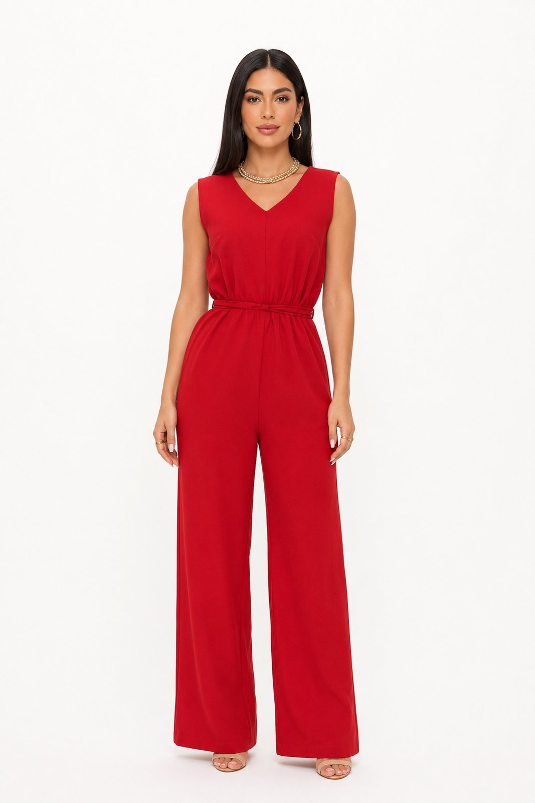 Macação D Bell Outlet Fashion Decote V Vermelho