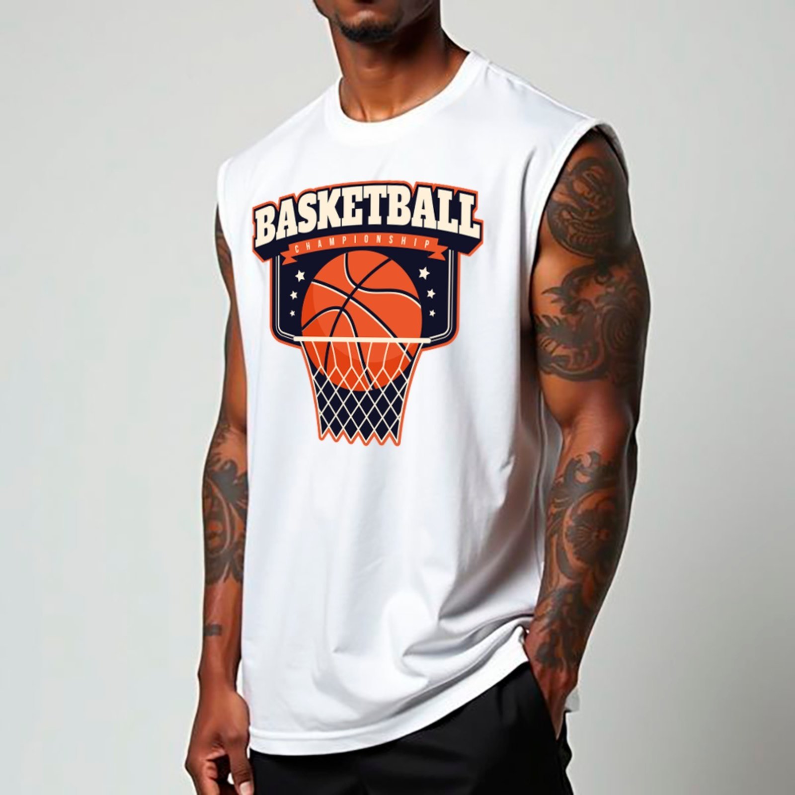 Camiseta Regata Machão Ousy Basketball Championship Oversized Masculina Branco