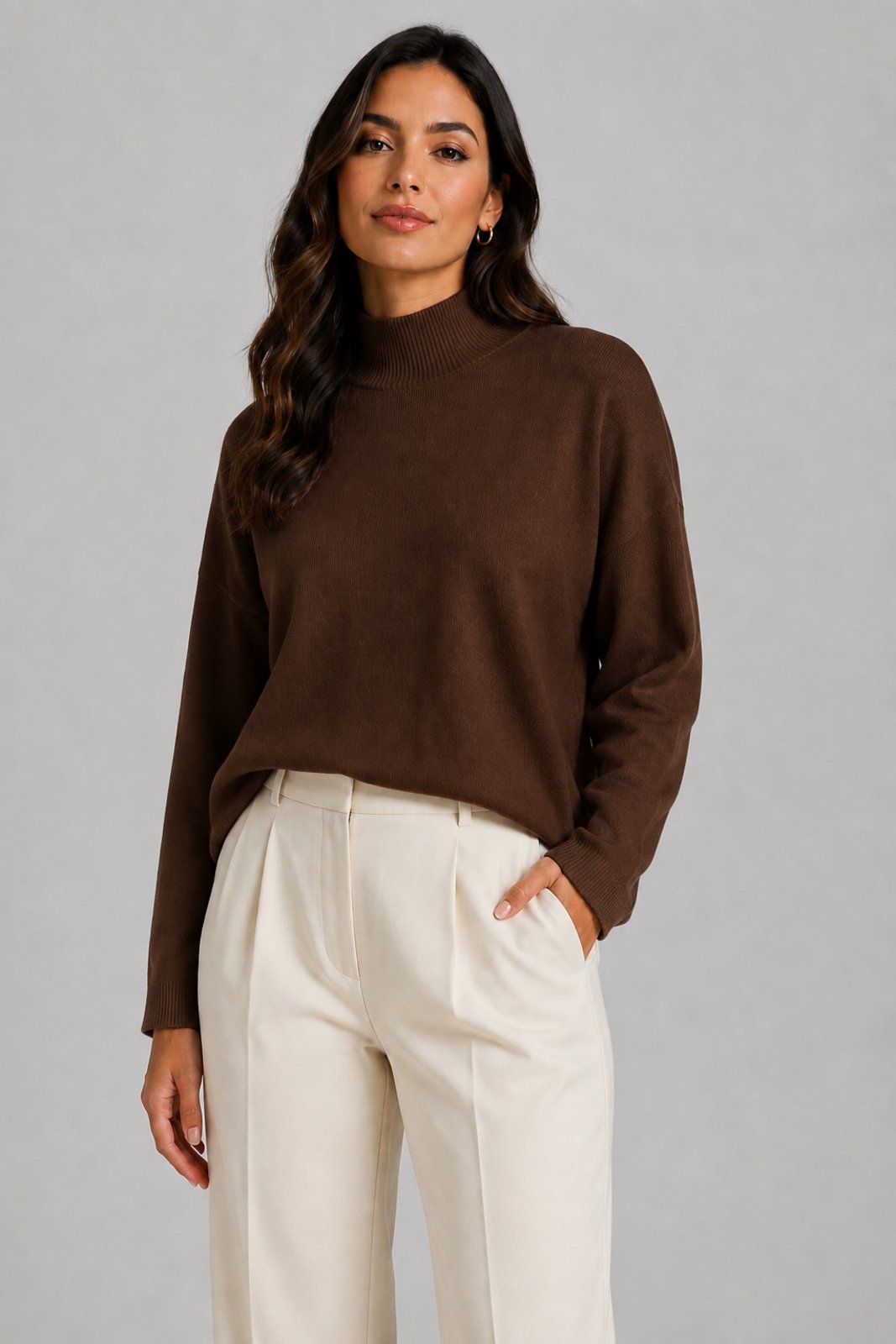 Blusa Tricot D Bell Outlet Fashion Gola Alta Marrom