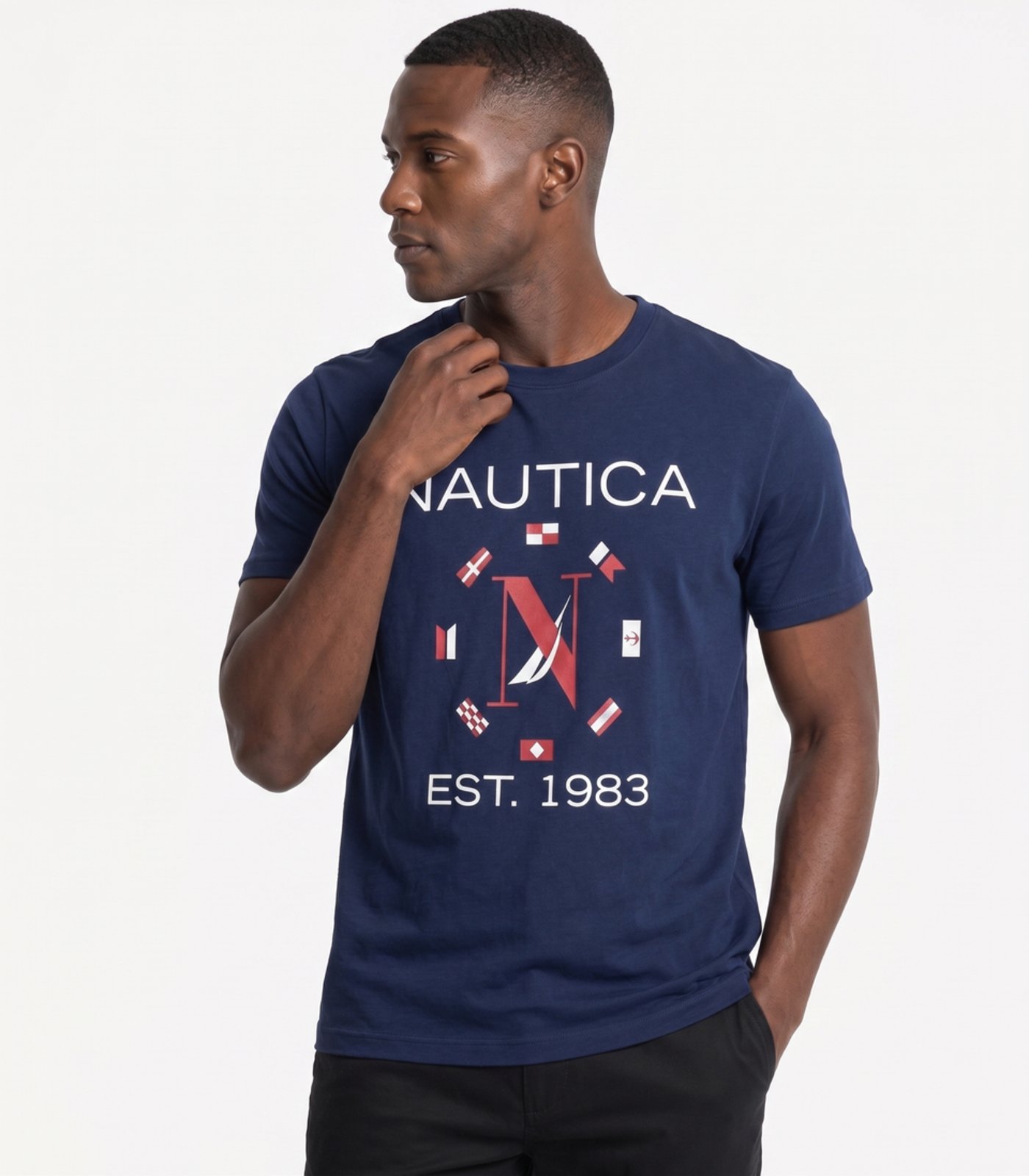 Camiseta Nautica Manga Curta Estampada Nautica Azul Marinho