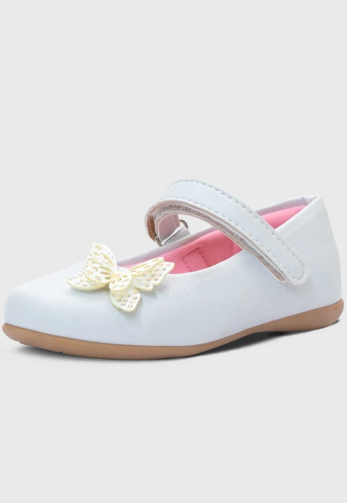 Infantil – Sapatilha Popidi Batizado Calce Facil Borboleta Branco