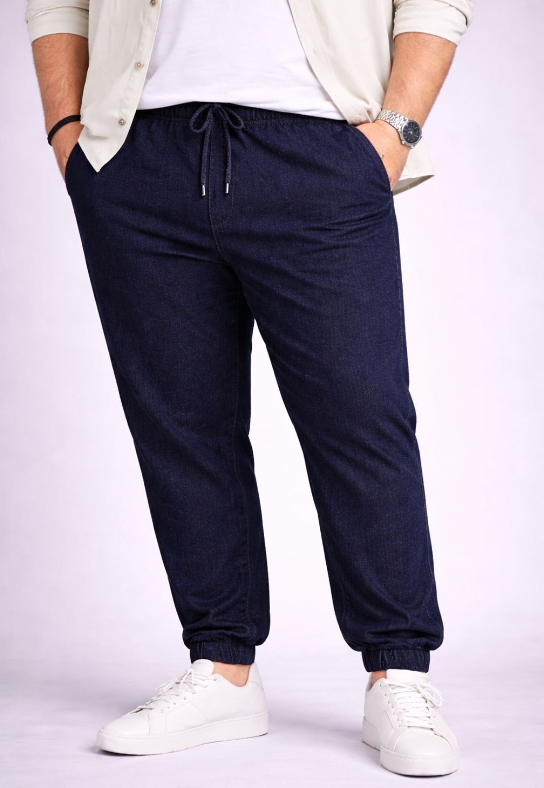 Calça Jogger Plus Size Masculina Com Punho Daze Modas Jeans Escuro