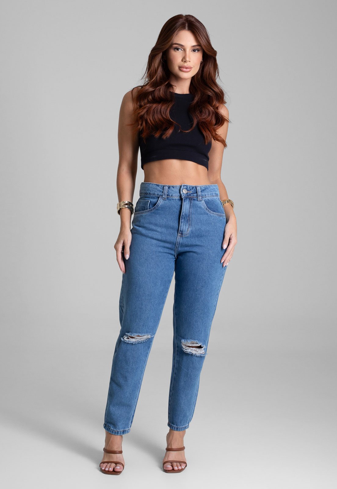 Calça Jeans Feminina Sawary Mom Azul
